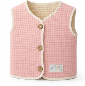 Resim Müslin Bebek & Çocuk Yeleği | Serin Günler İçin 2.5 TOG Kumaş | (6 Ay - 8 Yaş) - Toz Pembe / 6-12 ay 
