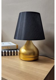 Resim Alara Gold Ayaklı Abajur Masa Lambası Siyah Şapka Salon Yatak Odası Abajur Gold 