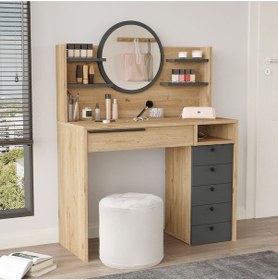 Resim Bohem Makyaj Masası 100cm Aynalı Çekmeceli Şifonyer Raf Sepet-antrasit Boh30-sa Antrasit 