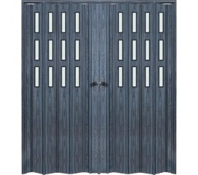 Resim Faran Dekorasyon 245 x 230 Antrasit Renk Camlı Çift Açılım Pvc Akordiyon Katlanır Kapı FRNAKMODEL-252 