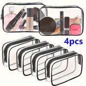 Resim 4 adet Siyah Fermuarlı Şeffaf Makyaj Çantaları Seti, Dayanıklı PVC Kozmetik Saklama Çantaları - Su Geçirmez, Taşınabilir, Ev ve Seyahat Kullanımı İçin İdeal, Kadınlar, Arkadaşlar ve Aileler İçin Mükemmel Hediye - Küçük/Büyük Boyutlar Mevcut, Seyahat Düzenleyici|Şeffaf Çantalar|Fermuarlı Çantalar, Makyaj Çantaları 