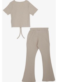 Resim Breeze Kız Çocuk İspanyol Paça Taytlı Crop Takım 5-10 Yaş, Bej-bej Bej 