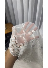 Resim Tül Perde Tt Zemin Dokuma Etek Aplik Fesleğen Desen 123929 Ekru 