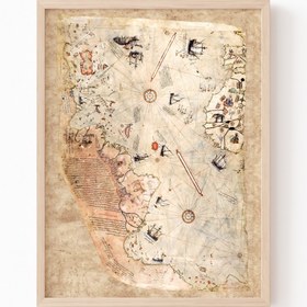 Resim epiqart Piri Reis Dünya Haritası - Ahşap Desenli Çerçeve 