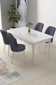 Resim Canisa Nil Serisi 70x110 Sabit Mutfak Masası Takımı Beyaz Masa 4 Füme Sandalye 