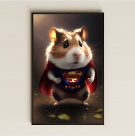 Resim Superman Kostümlü Hamster Dijital Sanat Pleksi Tablo 