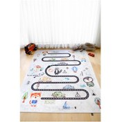Resim Araba Yolu 160x200 cm Oyun Matı Bebek Ve Çocuk Halısı Gri 