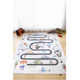 Resim Araba Yolu 160x200 cm Oyun Matı Bebek Ve Çocuk Halısı Gri 