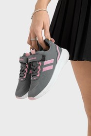 Resim Tonny Black Çocuk Unisex Füme Pembe Eva Taban Yanı Şeritli File Detaylı Cırtlı Spor Ayakkabı 