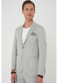 Resim Efor Comfort Fit Mono Yaka Çift Yırtmaç Torba Cep Kendinden Desenli Casual Gri Ceket C 706 Gri 