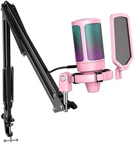 Resim FIFINE Oyun USB Mikrofon Seti, PC Akış Kayıt Bilgisayarı RGB Mikrofon Seti, Podcasting, Şarkı Söyleme, YouTube, Kondenser Kardioid Mikrofon Hızlı Sessiz, Kazanç Düğmesi-A6T Pembe 