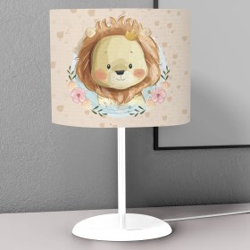 Resim instababyrooms Bej Aslan Desenli Çocuk Odası Dijital Baskılı Çocuk Odası Masaüstü Abajur Avize 