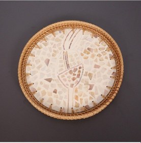 Resim Anita 30 X3 Cm Sedefli Rattan Tepsi & Duvar Dekoru Bej 