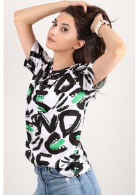 Resim Kadın Baskılı Bisiklet Yaka Oversize T-shirt Beyaz 