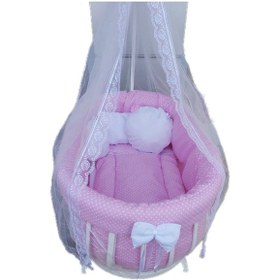 Resim Babyen1 Puantiyeli Pembe Bebek Beşik Uyku Seti Anne Yanı 