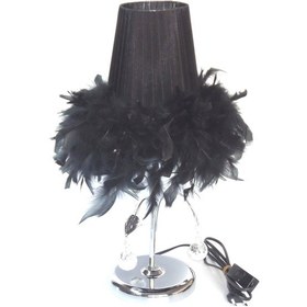 Resim Siyah Tüylü Taşlı Yatak Odası Abajuru Siyah 