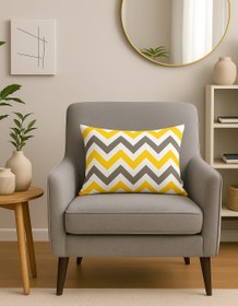 Resim Zigzag Desen Dijital Baskılı Dekoratif Dikdörtgen Yastık Kırlent Kılıfı - 45 x 65 cm / Çift Taraflı Baskı / Raşel Kadife 