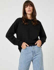 Resim Taş Detaylı Sweatshirt Bisiklet Yaka 