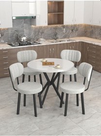 Resim Mygusi Azra Mutfak Masa Takımı 90 Cm Masa Beyaz Masa + 4 Sandalye Açıkgri 