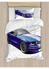 Resim Mavi Araba 3d Çocuk Nevresim Takımı Antibakteriyel Organik Pamuk 