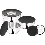 Resim Jumbo Globe 9 Parça Rendeli Karıştırma Kabı Seti Çelik Siyah Kapak 