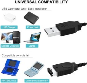 Resim GBA SP Şarj Cihazı 4ft USB Kablosu Nintendo DS Orijinal Konsol (NDS)/Gameboy Advance SP (GBA SP) USB Güç Şarj Kablosu (Siyah) 