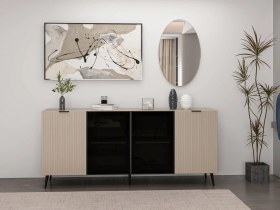 Resim Minar Kale Cam Kapak Aynalı Konsol Plus Kumtaşı/kumtaşı Füme Cam Bej 