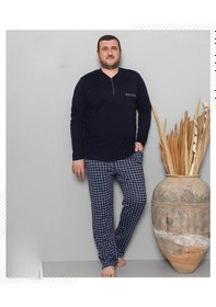 Resim Pijamoni Erkek Battal Düğme Yaka Penye Uzun Kol Pijama Takımı 6720/10 - 1 Adet Siyah 