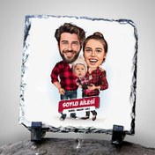 Resim Anne Baba ve Bebek Karikatürlü Taş Dekor 