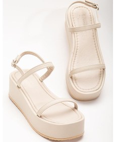 Resim 861-1027 Bej Dolgu Topuk Kadın Sandalet Bej 