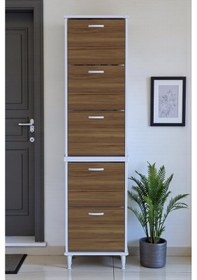 Resim Eliusta Store Ayaklı Ceviz Ayakkabılık 52 Cm Kapı Önü/giyim Odası/antre Uyumlu Ayakkabılık 52x205x26 Cm Ceviz 