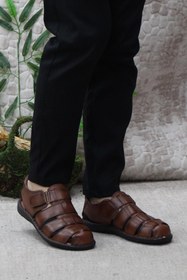 Resim Mehmet Mete 102 Taba Kale Comfort Hakiki Deri Erkek Sandalet 