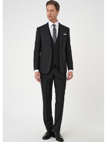Resim Efor Slim Fit Düz Esnek Yelekli Klasik Siyah Takım Elbise Tk 894 Siyah 
