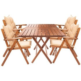 Resim Antalya Katlanır Ahşap Bahçe Balkon Seti: 80x140 Masa 4 Sandalye Krem 