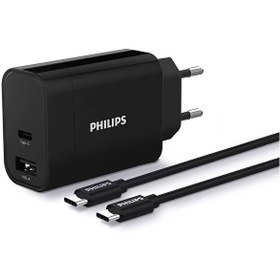 Resim Philips DLP2621C USB-A ve USB-C Bağlantısı Type-C Kablolu Duvar Şarj Adaptörü 