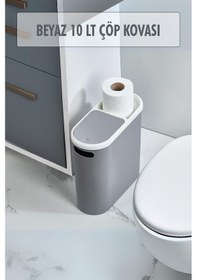 Resim Gri Kapaklı Wc Kağıtlıklı Çöp Kovası & Ofis Çöp Kovası 10 Lt Gri 