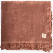 Resim Cigit Dört Kat Püsküllü Battaniye 80x120 Cm Açık Kahve Kahverengi 