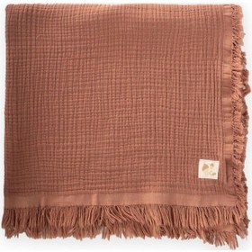 Resim Cigit Dört Kat Püsküllü Battaniye 80x120 Cm Açık Kahve Kahverengi 