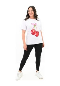 Resim Kadın Büyük Beden Kiraz Baskılı T-shirt 1785-24 001 