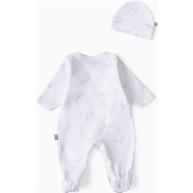 Resim Boumini Bebek Patikli Tulum Şapka Set Beyaz Yeşil Tik-yeşil Tik Yeşil 