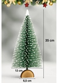 Resim Dekoratif Masa Üstü Işıklı Yılbaşı Ağacı Ahşap Tabanlı Kar Taneli Yeni Yıl Ağaç 3 Mod Beyaz Işıklı 