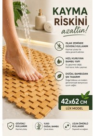 Resim Lüx Model Bambu Kaydırmaz Banyo Paspası 42x62 Cm Suya Dayanıklı Doğal Bambu Zemin Matı Ahşap 