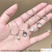 Resim Beyaz Aydınlık Beş Parça Set Mavi Taş Tasarımı Kolye Kolye Ay Taşı Işık Lüks Basit ve Yüksek Kaliteli Çok Yönlü Kolye Kolye 