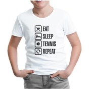 Resim Tenis - Eat Sleep Tennis Beyaz Çocuk Tshirt 