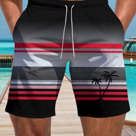 Resim Erkekler için Şık Gradyan Palmiye Ağacı Şortlar Cepli - Rahat, Nefes Alabilen Polyester, Elastik İpli Bel - Dış Mekan Aktiviteleri, Havuz Kenarı Giyimi için İdeal|Palmiye Ağacı Baskılı|Polyester Şortlar, Rahat Şortlar 