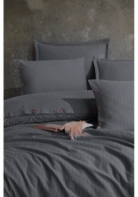 Resim Nordqueen %100 Pamuk Çift Kişilik Düğmeli Nevresim Seti-Arsida V1 Gri 