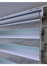 Resim Yeşil Gri Mini Plise Zebra Perde (Etekli) 