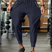 Resim Erkekler için Hızlı Kuruyan Nefes Alabilen Düz Renk Jogger Pantolonlar - Dış Mekan Koşu için Rahat Günlük Spor Pantolonlar, İlkbahar/Sonbahar, Polyester ve Elastan Karışımı, Jogging Pantolonları, Dağ, Esnek Bel Bandı 