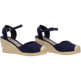 Resim Dolgu Topuk Keten Ön Hasır Arka Açık Sandalet Lacivert 