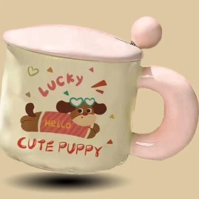 Resim Tosont Sevimli Karikatür Köpek Yavrusu Seramik Dak Yüksek Değerli Kupa Dak Kapaklı Kaşık Su Dağı Doğum Günü Hediyesi Kız Çocukları (Yurt Dışından) 